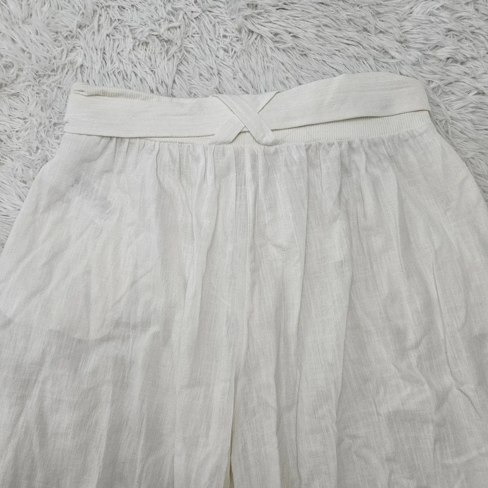 Free‎ People Movement Women's Sz L White 100% Cotton Belted Wide Leg Pants - Picture 6 of 15